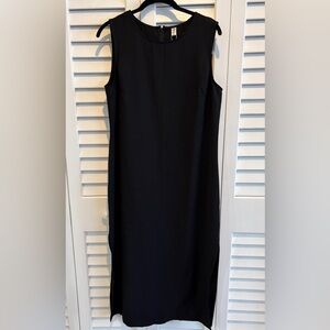 NWT Black Midi Dress Minimalist Sleeveless Slit Side Hem Pockets SZ XL Kaleirda